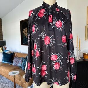 Vintage Floral Black and Pink Women's Blouse
